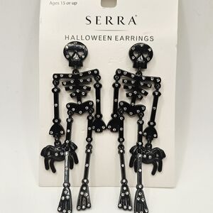 Serra Aldi Halloween Skeleton Earrings Black Articulated Dangle Spider Rhineston